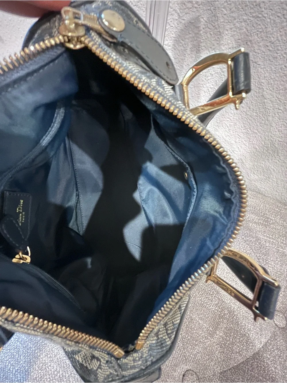 CHRISTIAN DIOR VINTAGE NAVY BLUE TROTTER CANVAS & MATCHING WALLET